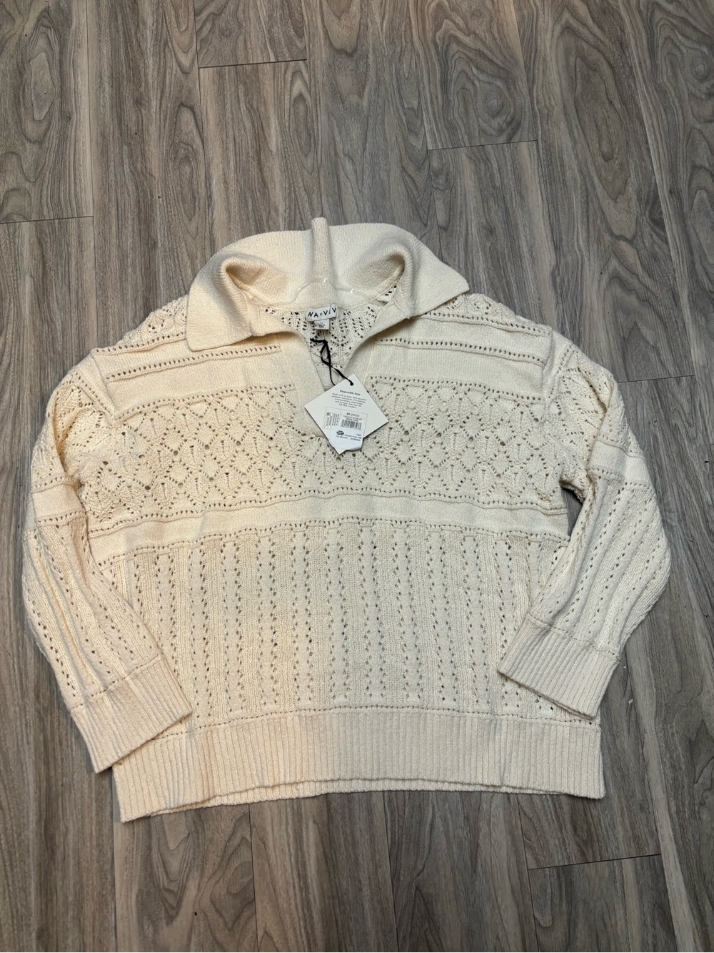 Ava & Viv Ivory Open-Knit Funnel Neck Sweater